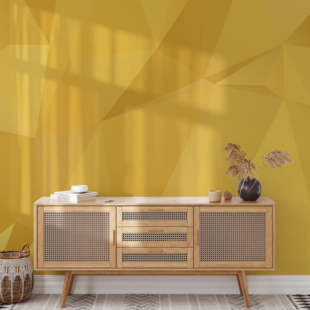 Sarı Soyut Üçgenler Geometrik Desen Duvar Kağıdı, Modern 3D Duvar Kağıdı Geometrik Duvar Kağıtları 2