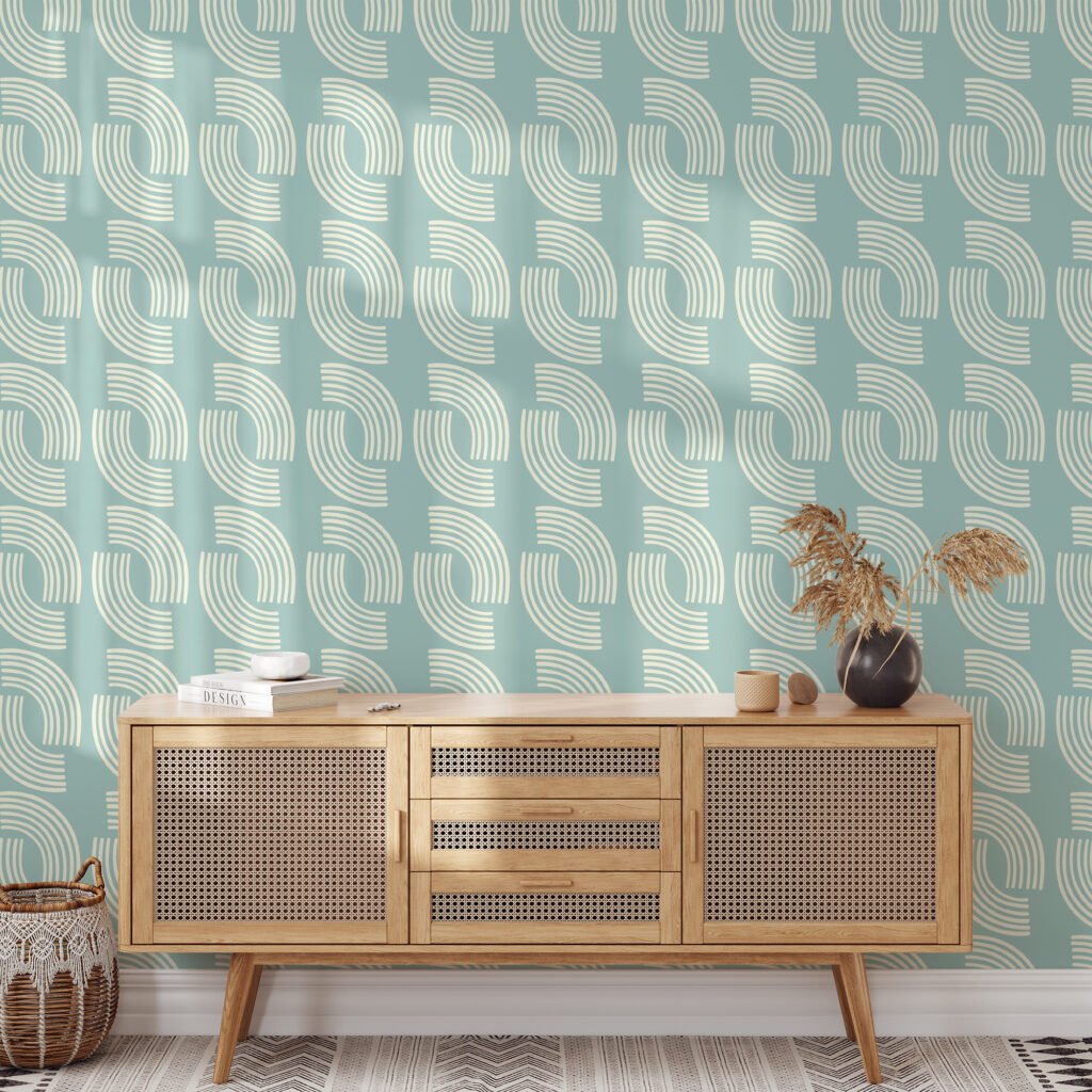 Pastel Nane Yeşili Minimalist Duvar Kağıdı, Şık Modern Çizgiler Sanatsal 3D Duvar Posteri Geometrik Duvar Kağıtları 3