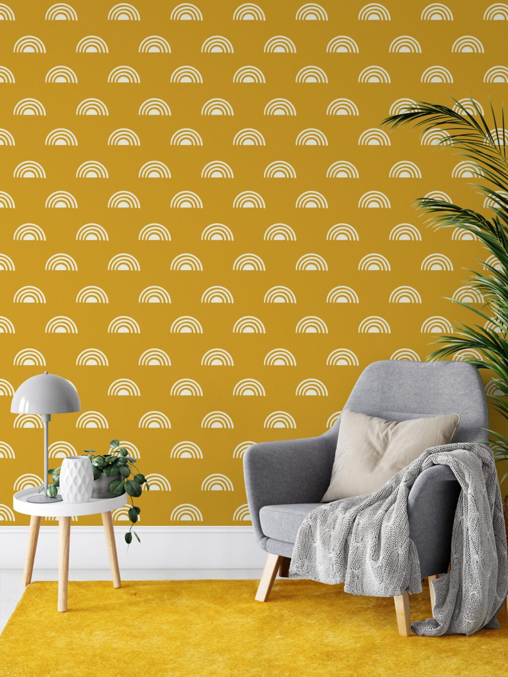 Sarı Boho Desenli Duvar Kağıdı, Şık Boho Kemerler 3D Duvar Posteri Geometrik Duvar Kağıtları 6