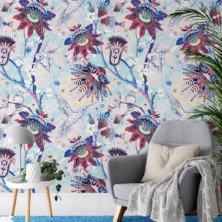 Çiçekli Paisley Deseni ve Sinekkuşları Duvar Kağıdı, Hayalci Kuşlar ve Çiçekler Duvar Posteri Çiçekli Duvar Kağıtları