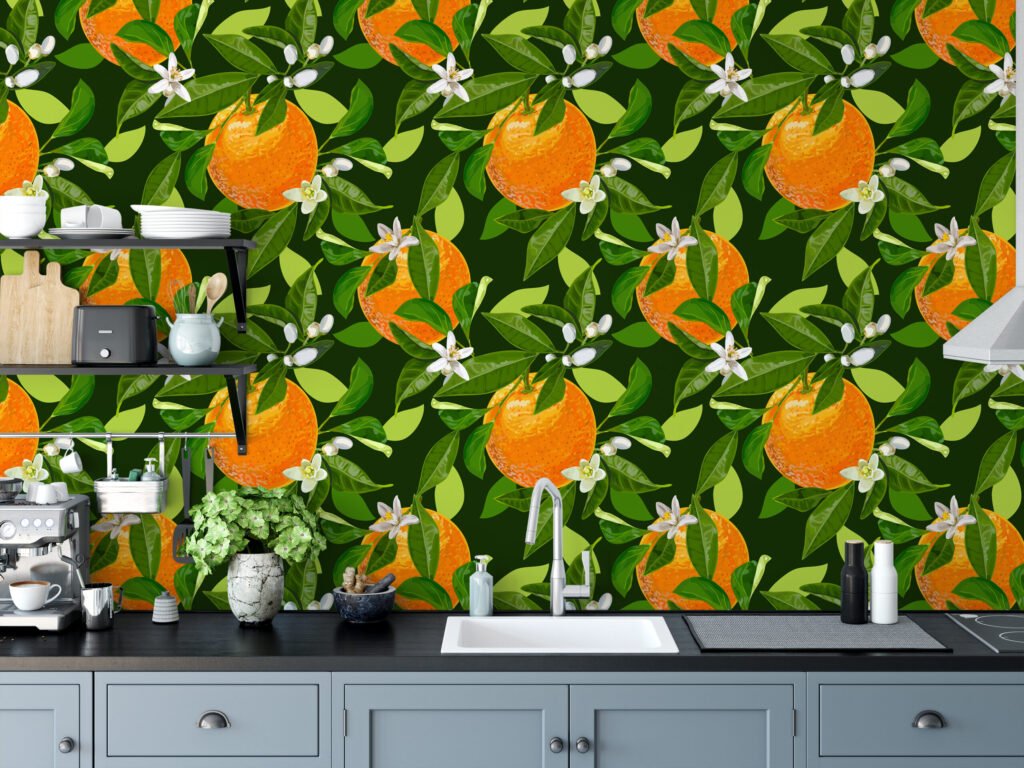 Portakal Desenli Duvar Kağıdı, Tropikal Taze Narenciye 3D Duvar Posteri Tropikal Duvar Kağıtları 2