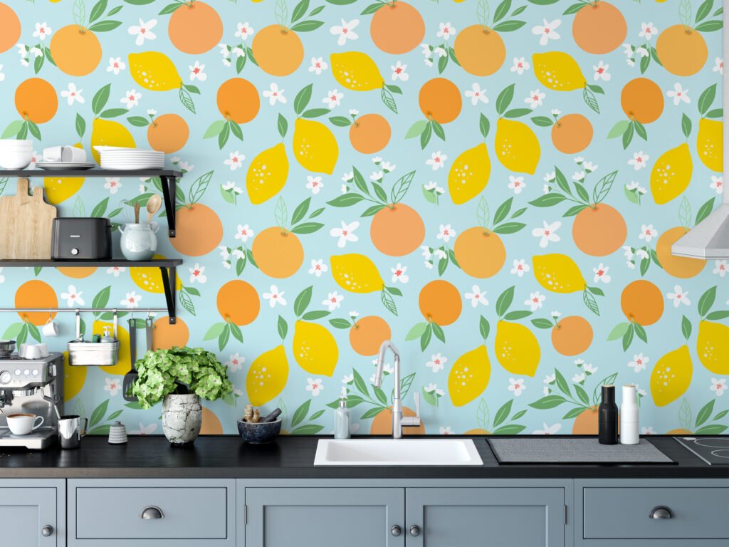 Portakallar ve Limonlar Duvar Kağıdı, Narenciye Çiçekleri 3D Duvar Kağıdı Yiyecek & İçecek Duvar Kağıtları 2