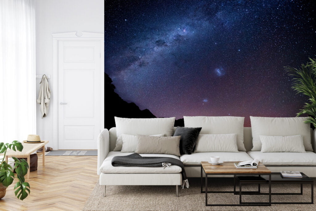Gökyüzündeki Yıldız Işıkları Duvar Kağıdı, Dağların Üstündeki Yıldızlı Gece 3D Duvar Posteri Uzay & Galaksi Duvar Kağıtları 2