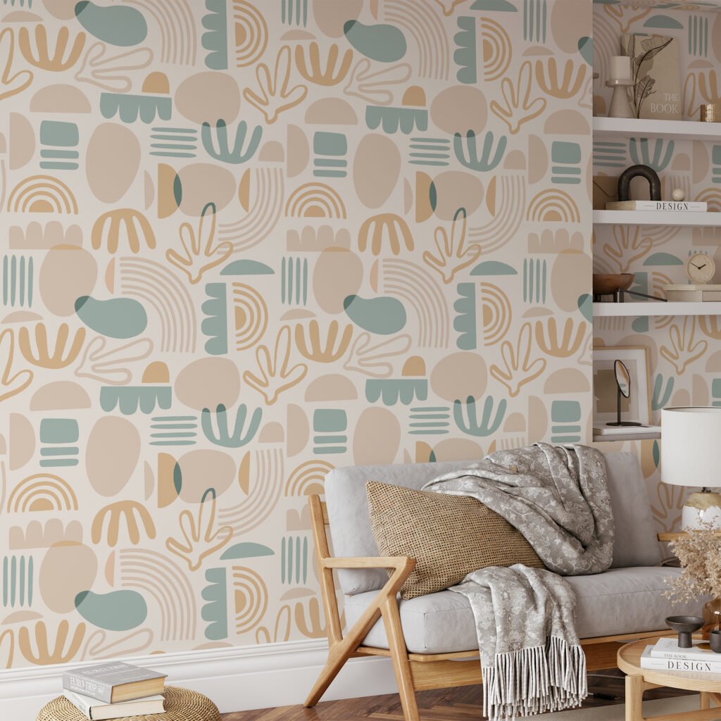 Soyut Boho Duvar Kağıdı, Modern Organik Şekilli 3D Duvar Kağıdı Geometrik Duvar Kağıtları 2