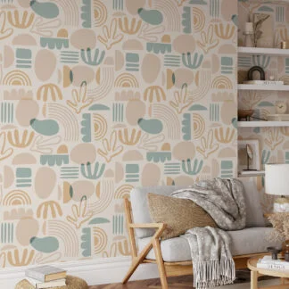Soyut Boho Duvar Kağıdı, Modern Organik Şekilli 3D Duvar Kağıdı Geometrik Duvar Kağıtları