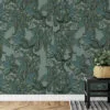 Koyu Salbei Renkli Çiçekli Damask Stil Duvar Kağıdı, Zarif Art Deco 3D Duvar Posteri - Görsel 5