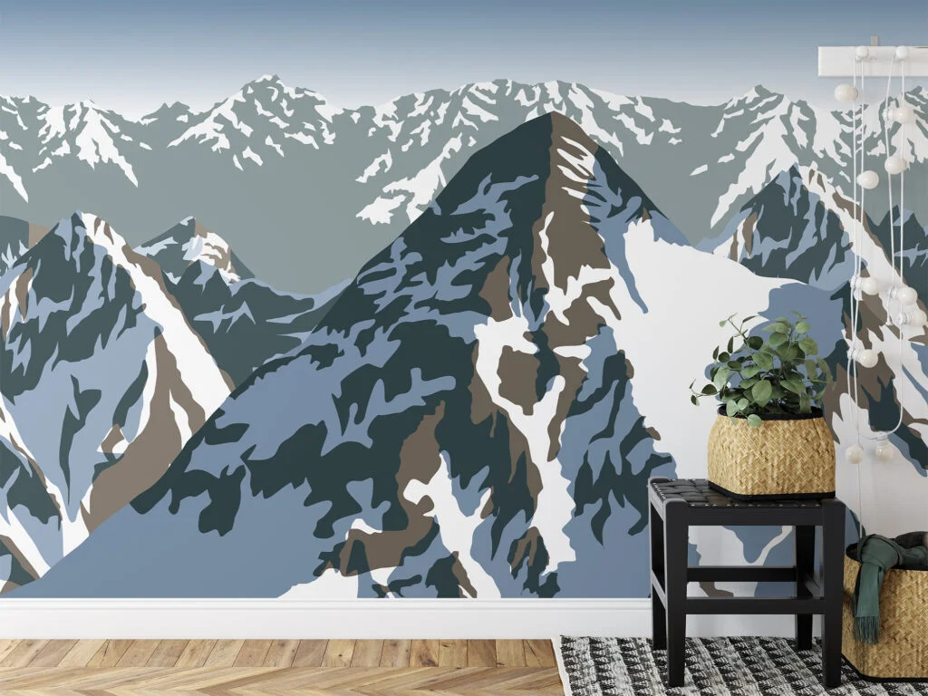 Flat Art Kar Manzarası Duvar Kağıdı, Soyut Manzara 3D Duvar Posteri Manzara Duvar Kağıtları 2