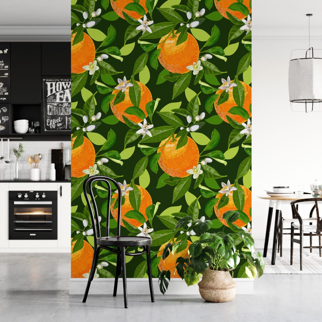 Portakal Desenli Duvar Kağıdı, Tropikal Taze Narenciye 3D Duvar Posteri Tropikal Duvar Kağıtları 4