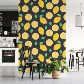 Flat Art Limon Deseni Mint Arka Planlı Duvar Kağıdı, Canlı Limon Bahçesi 3D Duvar Kağıdı Yiyecek & İçecek Duvar Kağıtları
