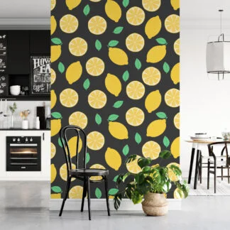 Flat Art Limon Deseni Mint Arka Planlı Duvar Kağıdı, Canlı Limon Bahçesi 3D Duvar Kağıdı Yiyecek & İçecek Duvar Kağıtları