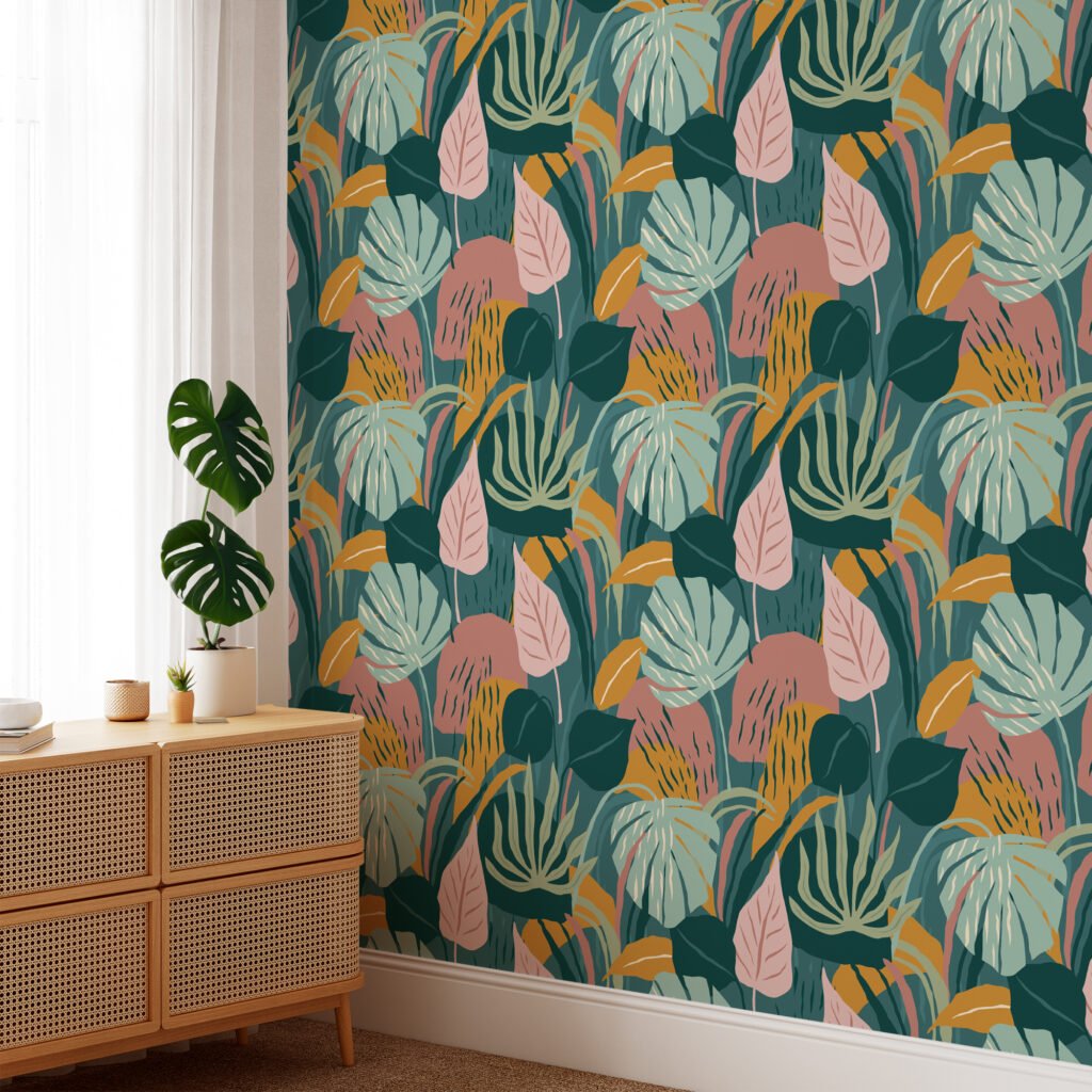 Egzotik Büyük Monstera Yaprakları ve Bitkiler Duvar Kağıdı, Modern Tropikal Tasarım 3D Duvar Posteri Tropikal Duvar Kağıtları 3