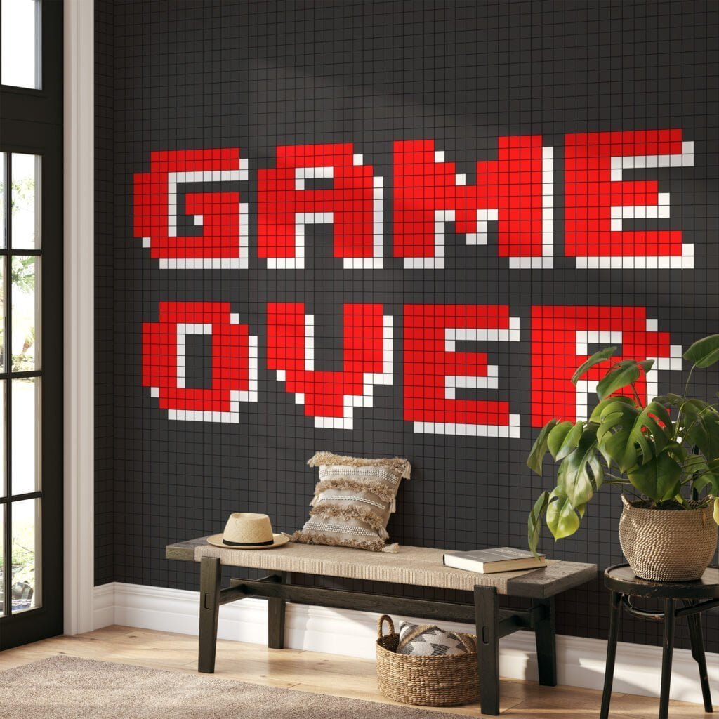 Oyun Bitti Video Oyun Pixel Art Duvar Kağıdı, Nostaljik Oyuncu Duvar Dekoru 3D Duvar Posteri Çocuk Odası Duvar Kağıtları 8