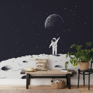 Siyah Beyaz Astronot Uzay Duvar Kağıdı, Uzay Temalı 3D Duvar Posteri Çocuk Odası Duvar Kağıtları