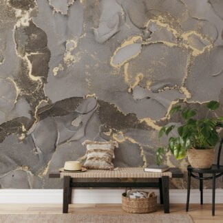 Kum Beji ve Sarı Mürekkep Sanatı Duvar Kağıdı, 3D Bej Tonlarında Mermer Duvar Posteri Mermer Duvar Kağıtları