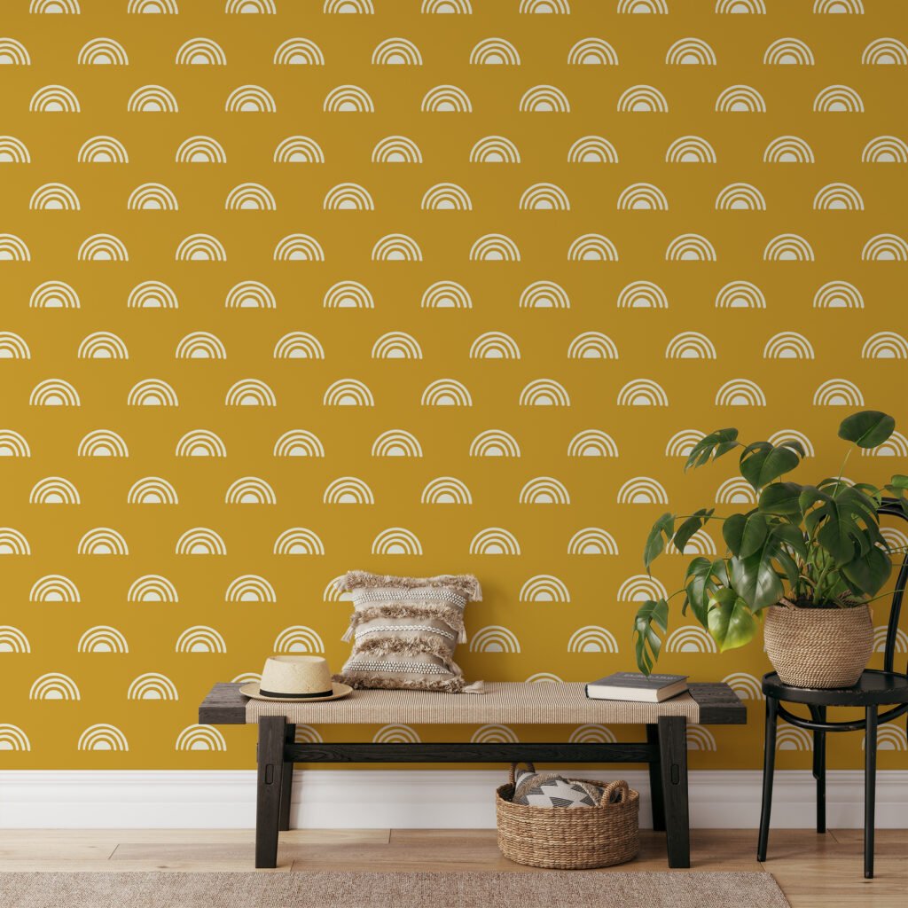 Sarı Boho Desenli Duvar Kağıdı, Şık Boho Kemerler 3D Duvar Posteri Geometrik Duvar Kağıtları 5