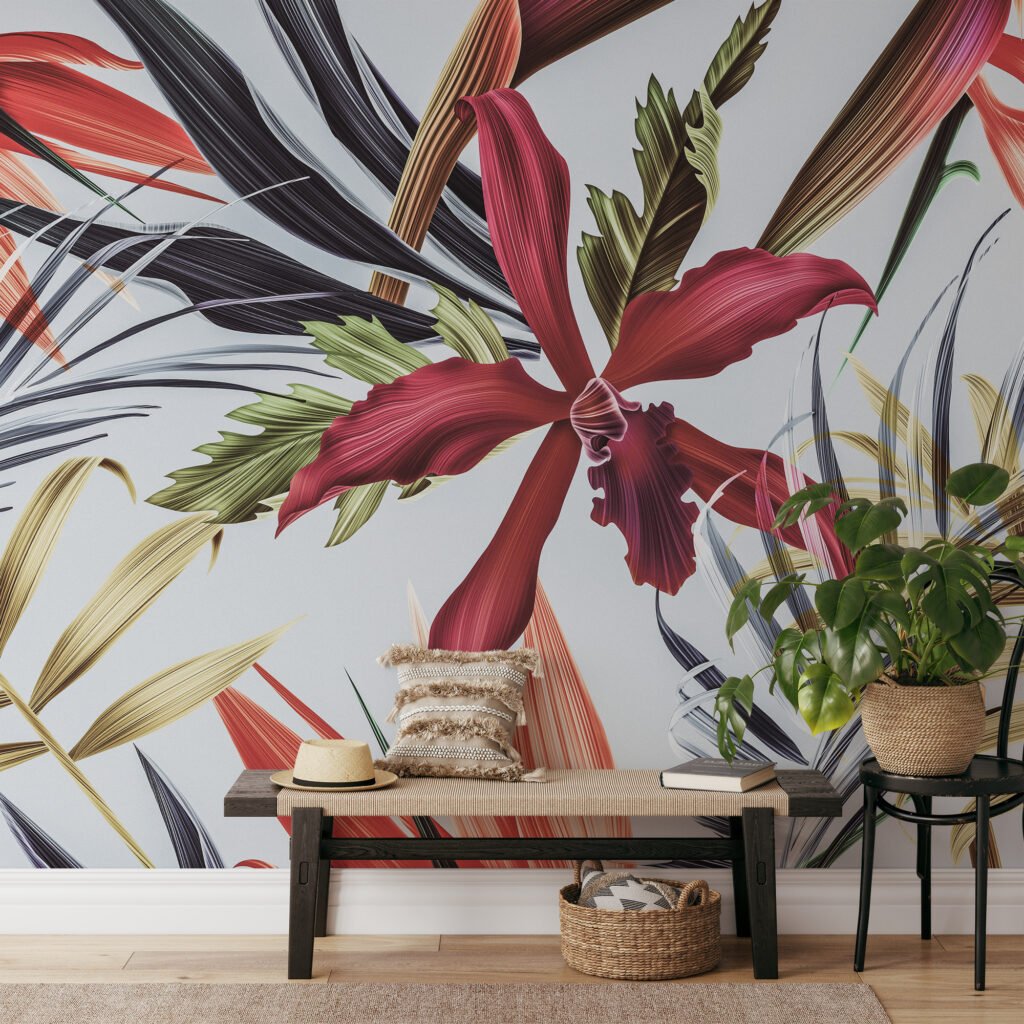 Büyük Pantone Tropik Çiçekler Duvar Kağıdı, Modern Tropik Abstract Duvar Posteri Çiçekli Duvar Kağıtları 4