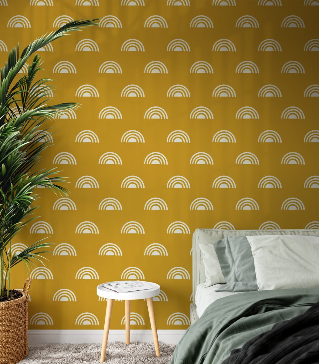 Sarı Boho Desenli Duvar Kağıdı, Şık Boho Kemerler 3D Duvar Posteri Geometrik Duvar Kağıtları 2