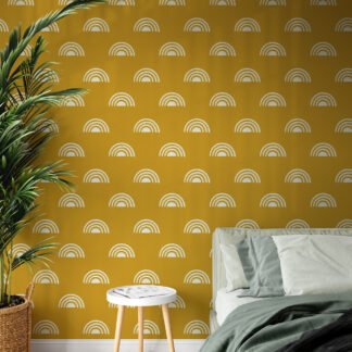 Sarı Boho Desenli Duvar Kağıdı, Şık Boho Kemerler 3D Duvar Posteri Geometrik Duvar Kağıtları