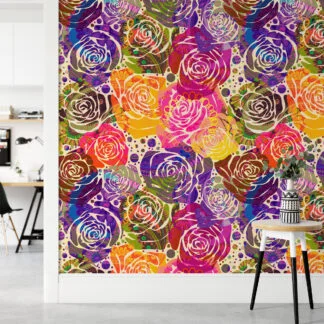 Abstract Renkli Güller Duvar Kağıdı, Canlı Gül Kolajı 3D Duvar Posteri Çiçekli Duvar Kağıtları