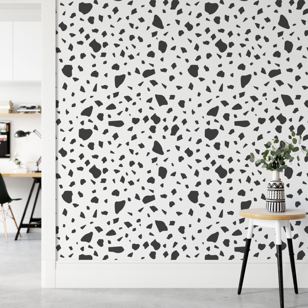 Koyu Gri Blok Desenli Duvar Kağıdı, Minimalist Terrazzo Siyah & Beyaz 3D Duvar Kağıdı Geometrik Duvar Kağıtları 6