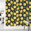 Flat Art Limon Deseni Mint Arka Planlı Duvar Kağıdı, Canlı Limon Bahçesi 3D Duvar Kağıdı - Görsel 3