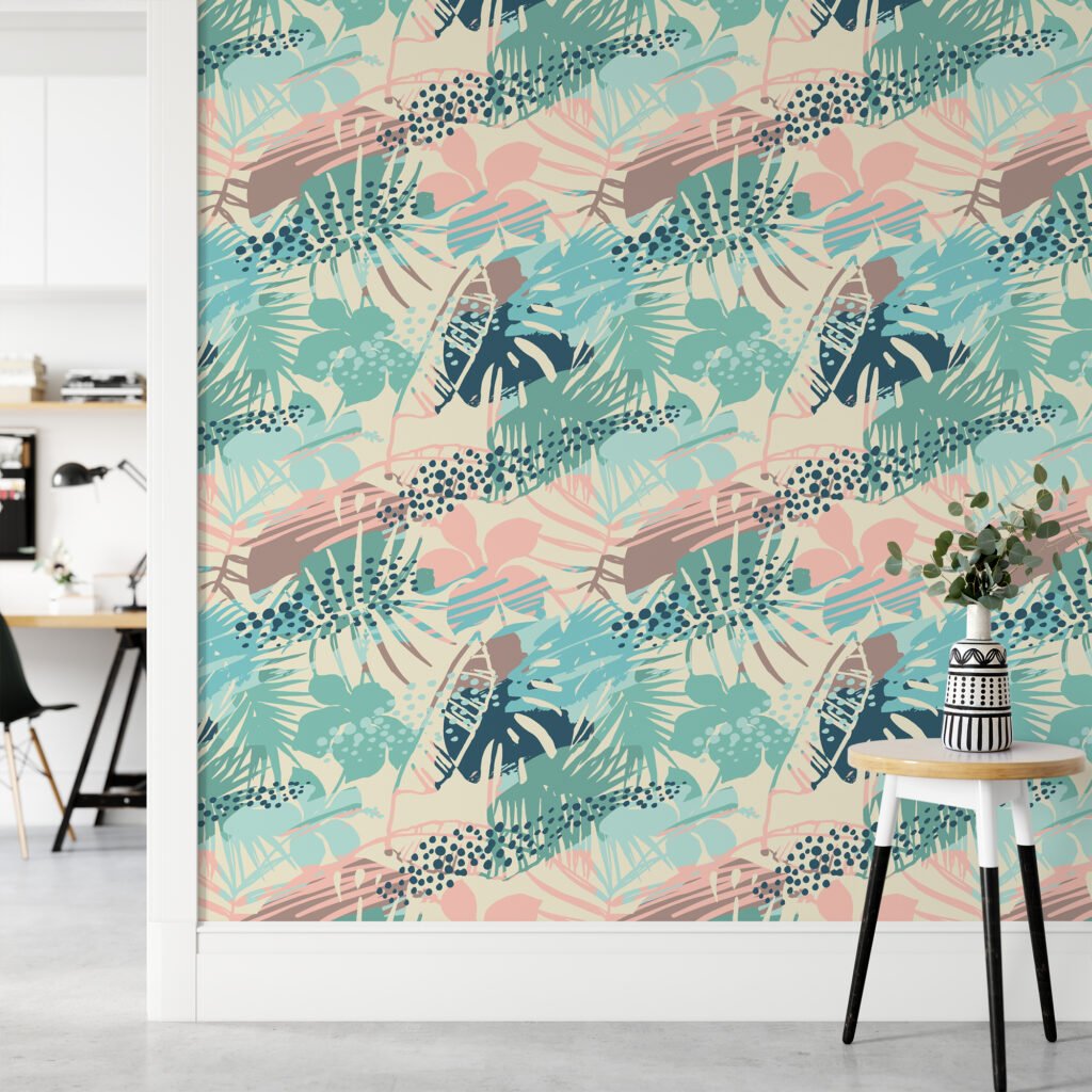 Yaz Esintileri Retro Renkli Tropikal Duvar Kağıdı, Soft Pastel 3D Duvar Posteri Tropikal Duvar Kağıtları 4