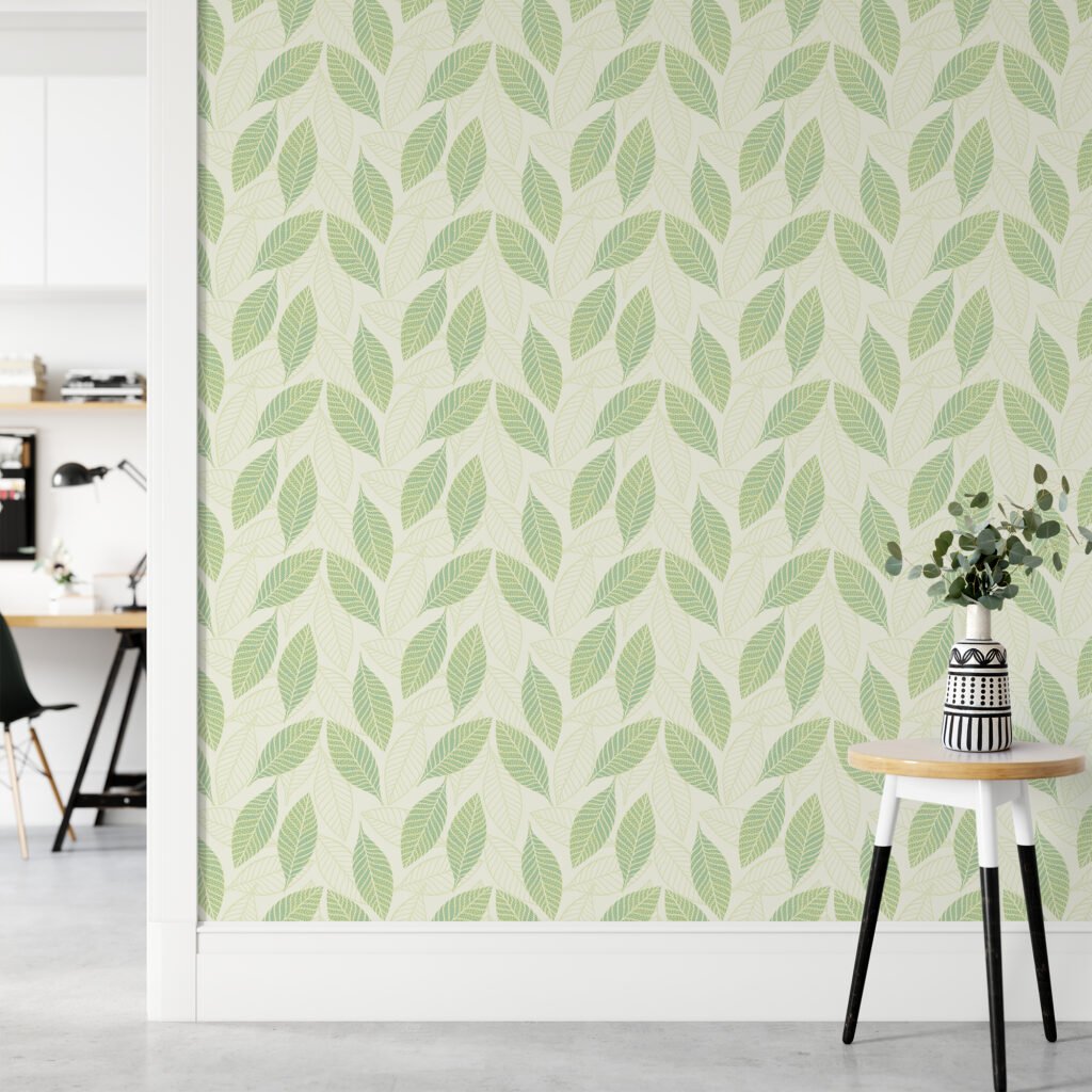 Soyut Yeşil Yapraklar Duvar Kağıdı, Yaprak Tasarımı 3D Duvar Posteri Yaprak Desenli Duvar Kağıtları 2