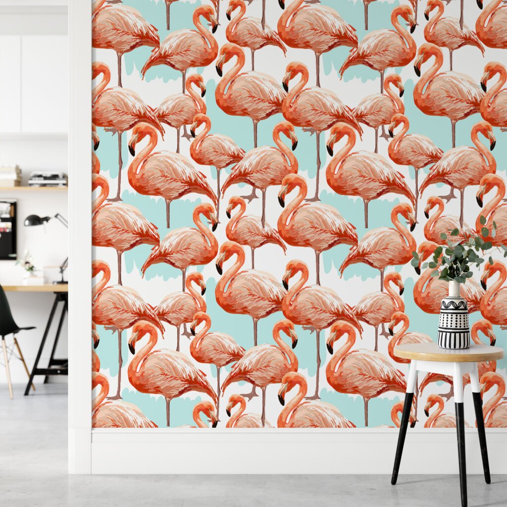 Zarif Soyut Flamingo Desenli Duvar Kağıdı, Tropikal Pembe Duvar Posteri Hayvan Motifli Duvar Kağıtları 3