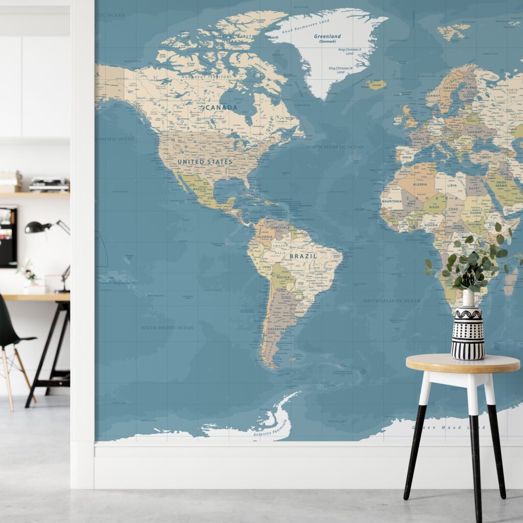 Her Ülkenin Detaylı Olduğu Büyük Dünya Haritası Duvar Kağıdı, Dünya Haritası 3D Duvar Posteri Harita Duvar Kağıtları 4