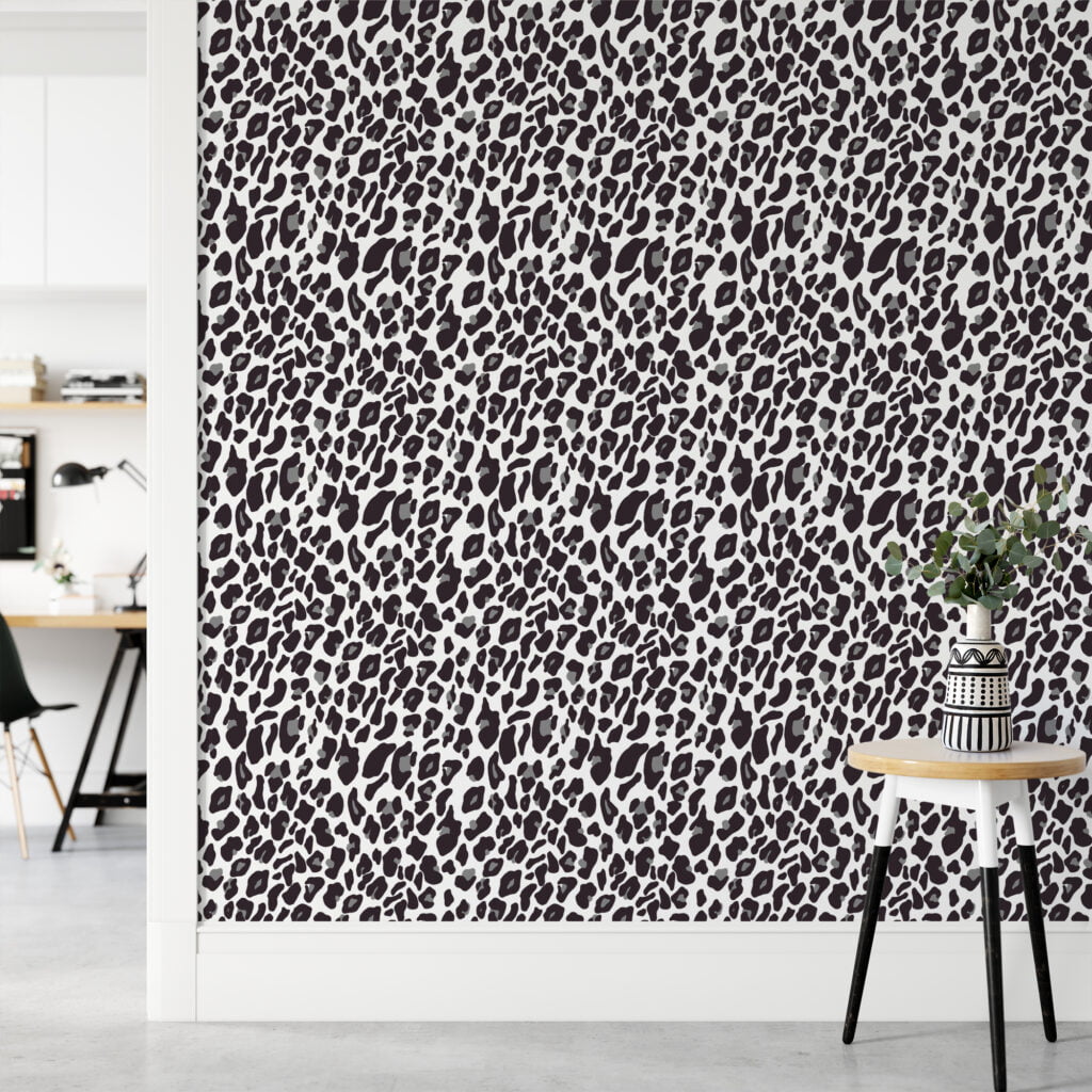Beyaz Gri Leopar Jaguar Derisi Desenli Duvar Kağıdı, Monokrom Leopar Benekli Duvar Posteri Hayvan Motifli Duvar Kağıtları 2