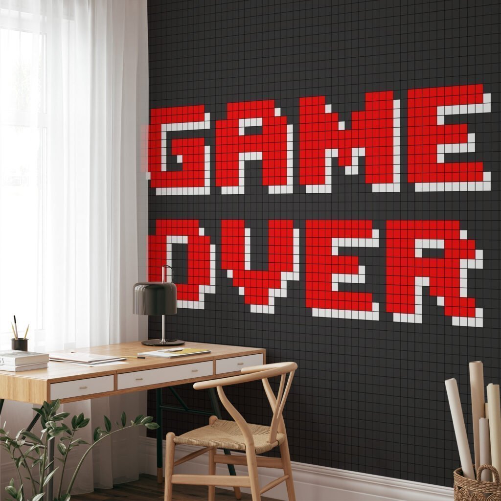 Oyun Bitti Video Oyun Pixel Art Duvar Kağıdı, Nostaljik Oyuncu Duvar Dekoru 3D Duvar Posteri Çocuk Odası Duvar Kağıtları 5