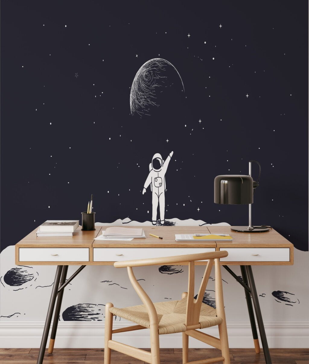 Siyah Beyaz Astronot Uzay Duvar Kağıdı, Uzay Temalı 3D Duvar Posteri Çocuk Odası Duvar Kağıtları 6