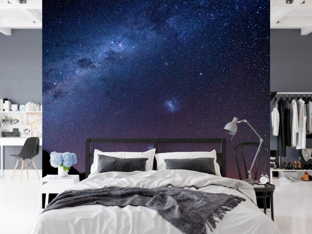 Gökyüzündeki Yıldız Işıkları Duvar Kağıdı, Dağların Üstündeki Yıldızlı Gece 3D Duvar Posteri Uzay & Galaksi Duvar Kağıtları 4
