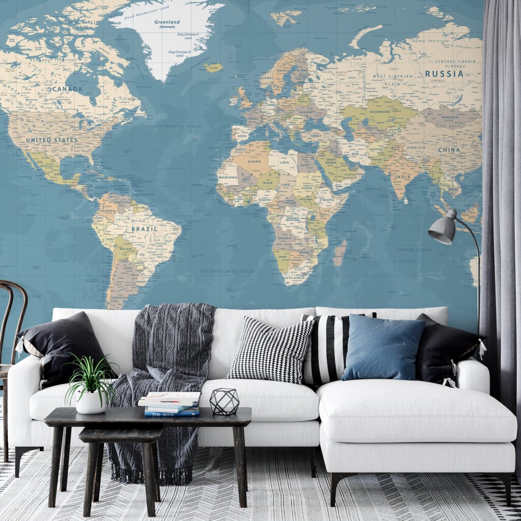 Her Ülkenin Detaylı Olduğu Büyük Dünya Haritası Duvar Kağıdı, Dünya Haritası 3D Duvar Posteri Harita Duvar Kağıtları 5
