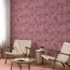 Pembe Arka Planlı Çiçekli Line Art Duvar Kağıdı, Şık Çiçek Tasarımı Duvar Kağıdı - Görsel 4