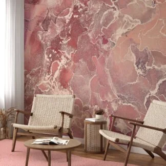 Şeftali Pembesi Mürekkep Sanatı Mermer Duvar Kağıdı, Pembe Tonlarında 3D Duvar Posteri Mermer Duvar Kağıtları