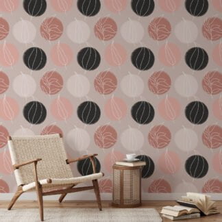 Pastel Line Art Yapraklar ve Daireler Duvar Kağıdı Line Art Duvar Kağıdı