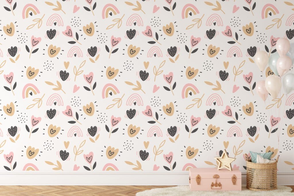 Gökkuşağı Kalpler ve Şubatlar Duvar Kağıdı, Masalsı Çocuk Odası 3D Duvar Posteri Bebek Odası Duvar Kağıtları 5