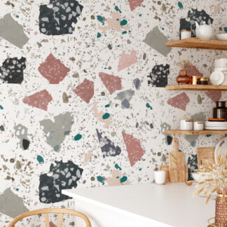 Nötr Renklerde Büyük Terrazzo Deseni Duvar Kağıdı, Soyut Benekli Tasarım 3D Duvar Kağıdı Geometrik Duvar Kağıtları