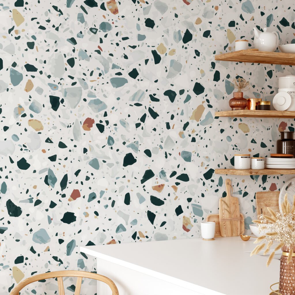 Terrazzo Duvar Kağıdı, Modern Terrazzo Desenli Duvar Posteri Geometrik Duvar Kağıtları 3