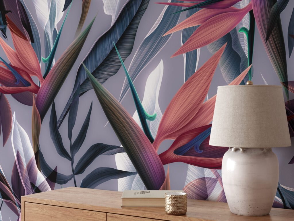 Koyu Temalı Cennet Kuşları Tropik Duvar Kağıdı, Şık Abstract Botanik Duvar Posteri Çiçekli Duvar Kağıtları 3