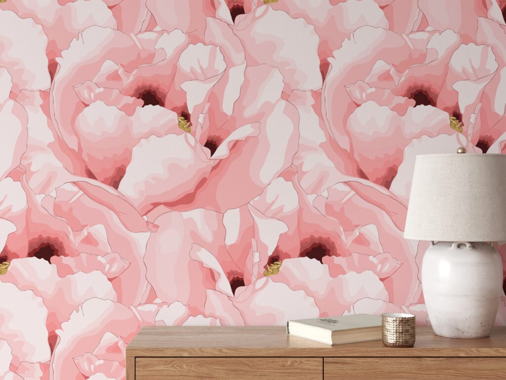 Abstract Soft Şeftali Pembe Çiçekli Duvar Kağıdı, Romantik Çiçek Desenli 3D Duvar Kağıdı Çiçekli Duvar Kağıtları 6