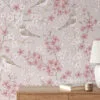 Pastel Pembe Çiçek Kuş Desenli Duvar Kağıdı, Kiraz Çiçekleri ve Kuşlar Duvar Posteri - Görsel 2