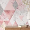Gri ve Pembe Geometrik Şekilli Duvar Kağıdı, Buz Dokulu Modern Üçgen 3D Duvar Kağıdı - Görsel 3
