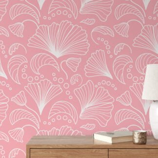 Beyaz Kabuklar Line Art Pembe Arka Planlı Duvar Kağıdı, Büyüleyici Pembe Deniz Kabuğu Duvar Kağıdı Line Art Duvar Kağıdı