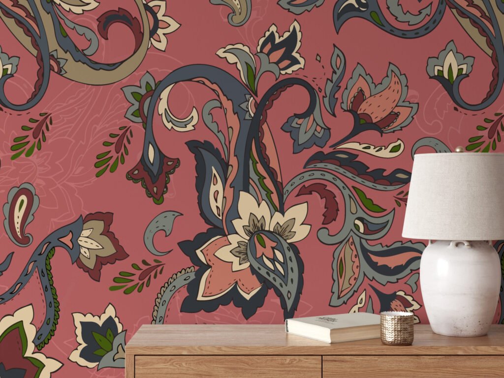 Çiçekli Paisley Desen Duvar Kağıdı, Retro Çiçekli Zarif 3D Duvar Posteri Çiçekli Duvar Kağıtları 6