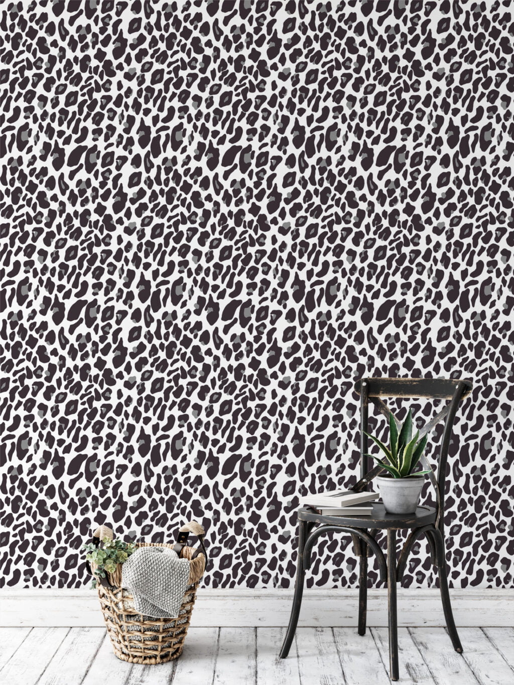 Beyaz Gri Leopar Jaguar Derisi Desenli Duvar Kağıdı, Monokrom Leopar Benekli Duvar Posteri Hayvan Motifli Duvar Kağıtları 3