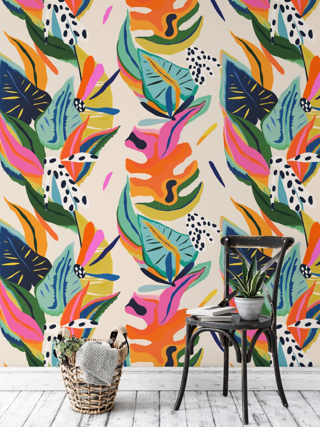 Soyut Renkli Yapraklar Duvar Kağıdı, Canlı Tropikal Çağdaş 3D Duvar Posteri Soyut Duvar Kağıtları 5