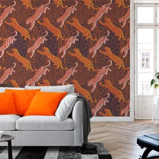 Soyut Kaplan Leopar Deseni Duvar Kağıdı, Sıcak Ton Modern Duvar Posteri Hayvan Motifli Duvar Kağıtları