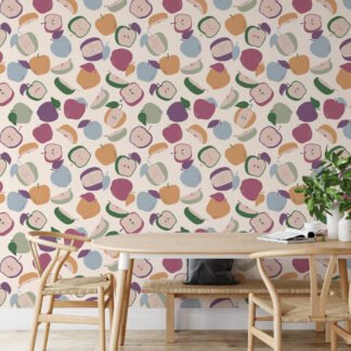 Flat Art Elma ve Dilimlenmiş Elmalar Duvar Kağıdı, Karışık Meyveler 3D Duvar Kağıdı Yiyecek & İçecek Duvar Kağıtları